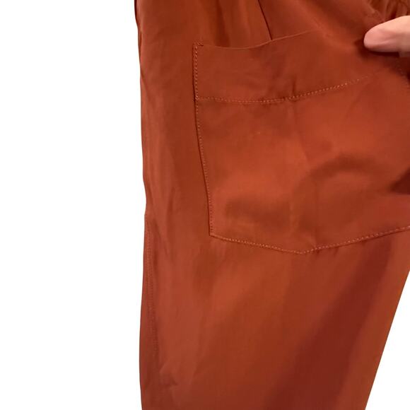 ZARA Wide-Leg Slacks Four-Pocket Burnt Orange Women’s M Elastic Tie Waist - Picture 7 of 16